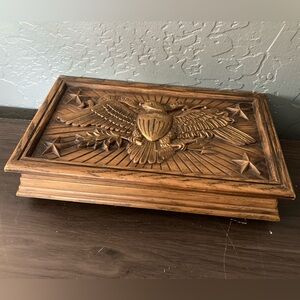 Vintage 1976 AVON Jewelry Trinket Box. American Eagle. Faux Wood. Lined Inside.